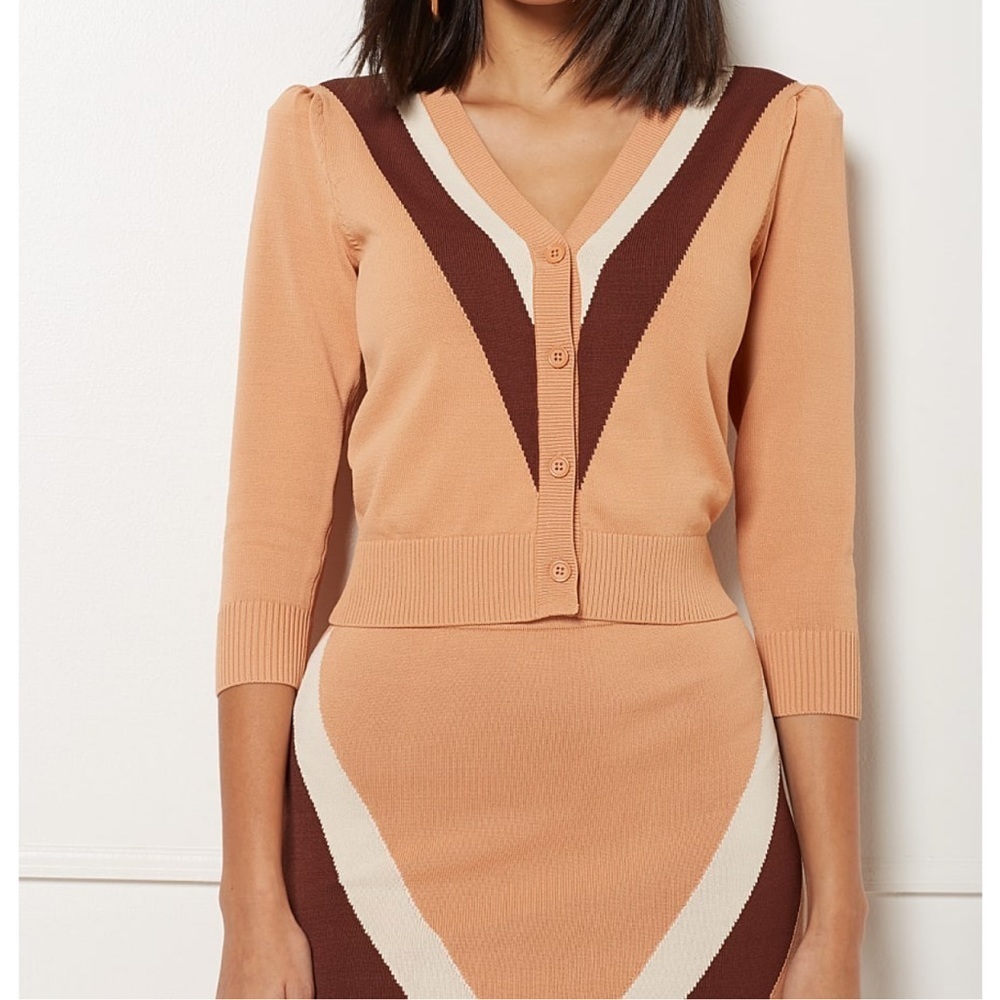 Luxe color-block stretch knit midi skirt l